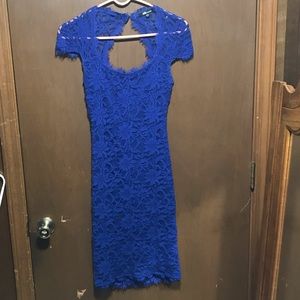 Knee length royal blue lacy bodycon dress